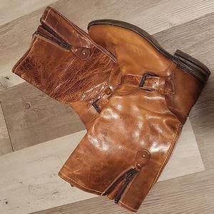 Bed Stu mid calf rust brown leather zipper boots size 9